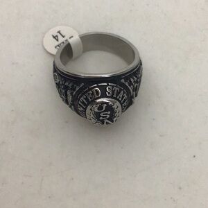 Stainless steel USN ring w/ brushed black accents. Navy ring many sizes on hand.